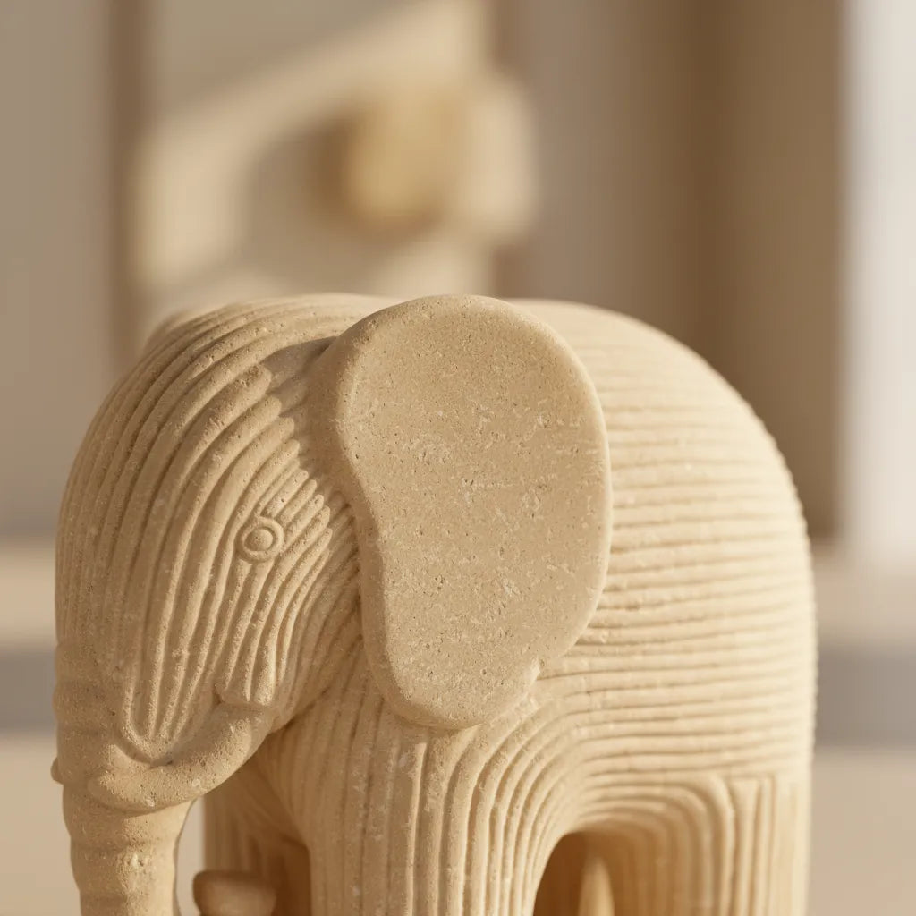 Ivory Textured Elephant Decor Sculpture