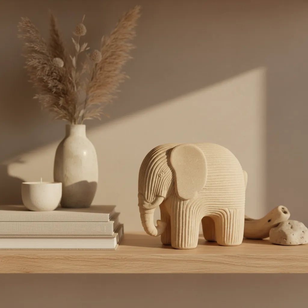 Ivory Textured Elephant Decor Sculpture