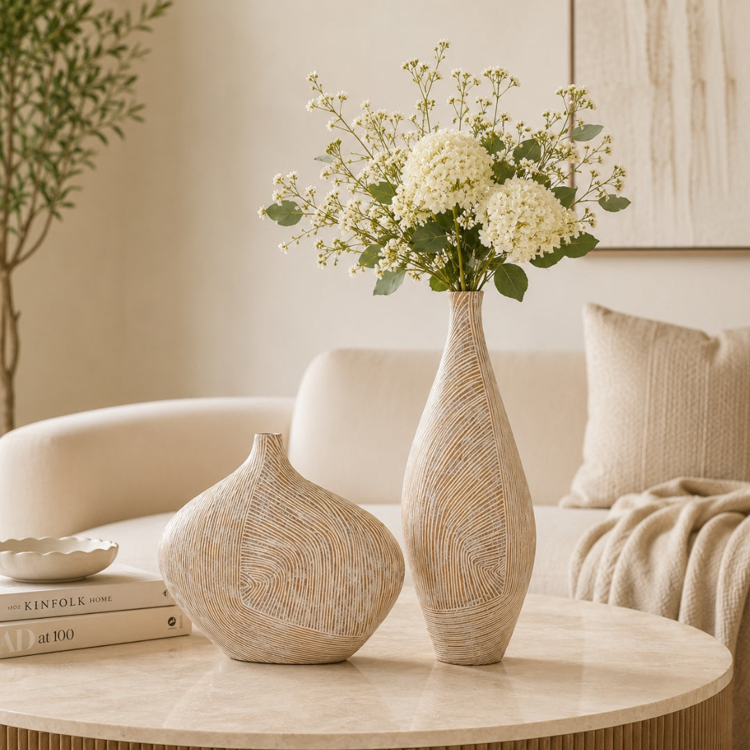 Elare Modern Textured Ceramic Vase Set of 2
