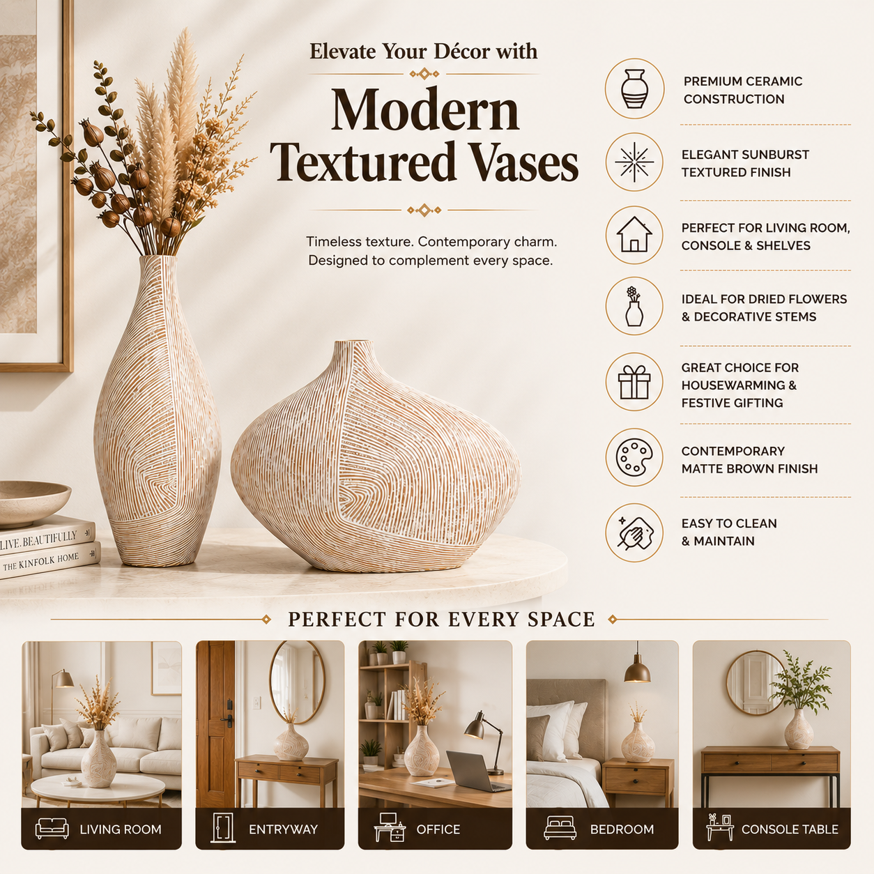 Elare Modern Textured Ceramic Vase Set of 2