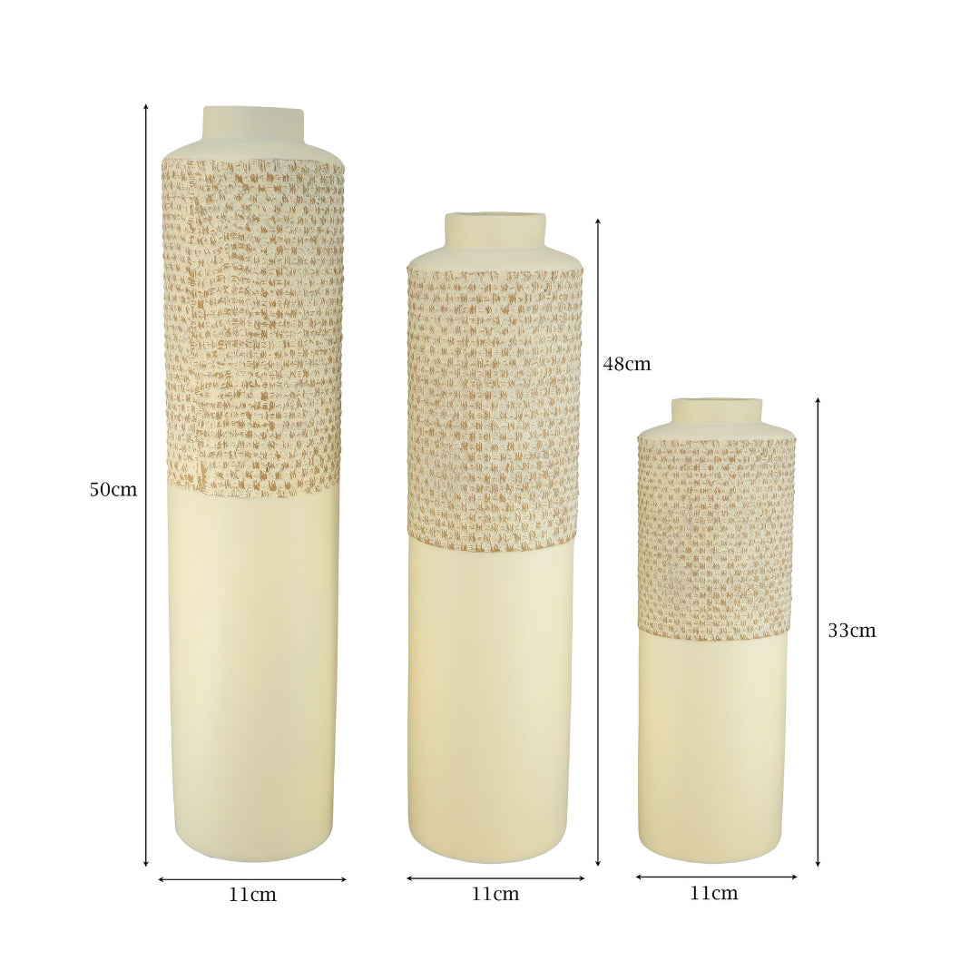 Ivory Textured Polyresin Cylinder Vases Set