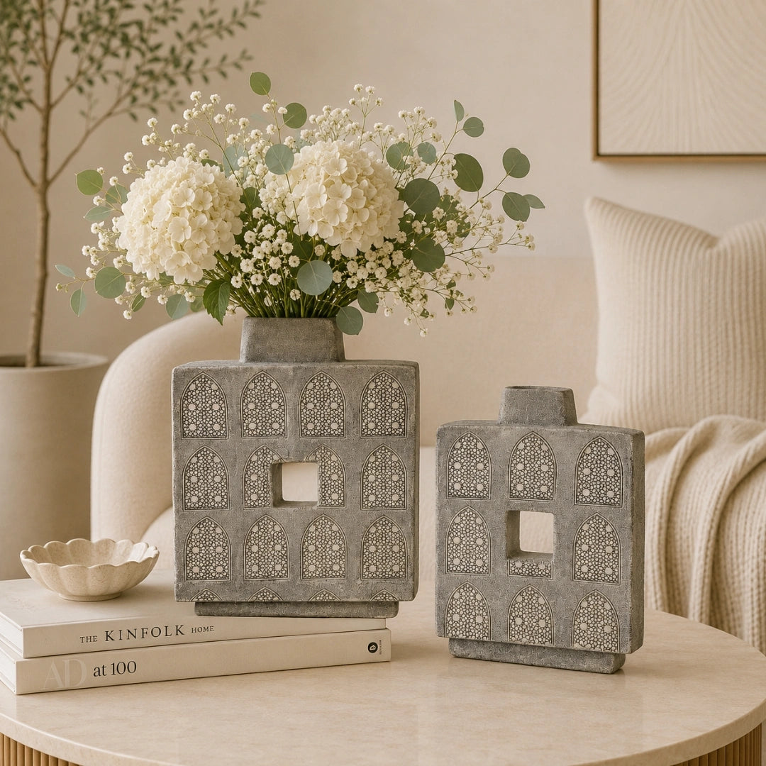 Elare Moroccan Arch Textured Ceramic Vase