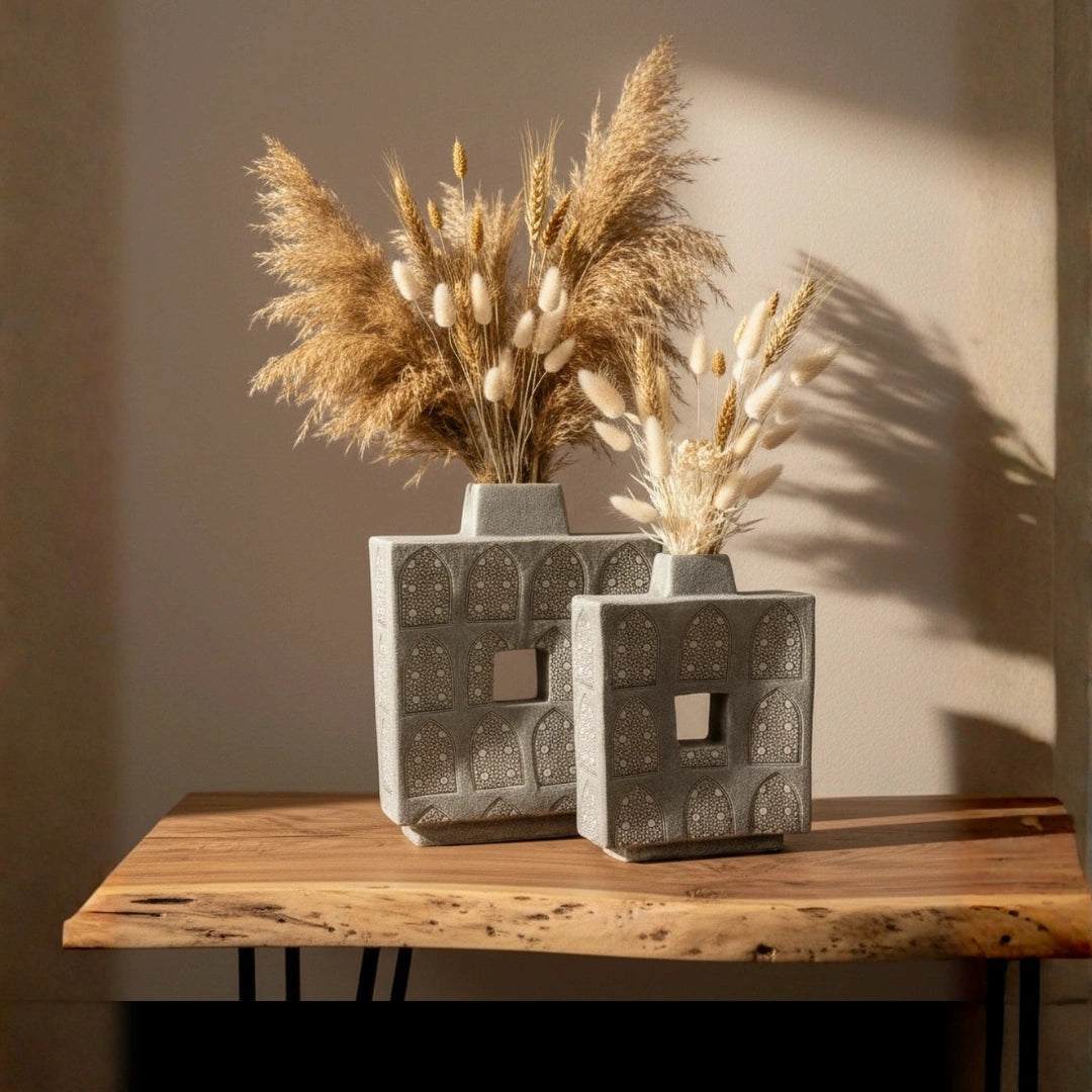 Elare Moroccan Arch Textured Ceramic Vase