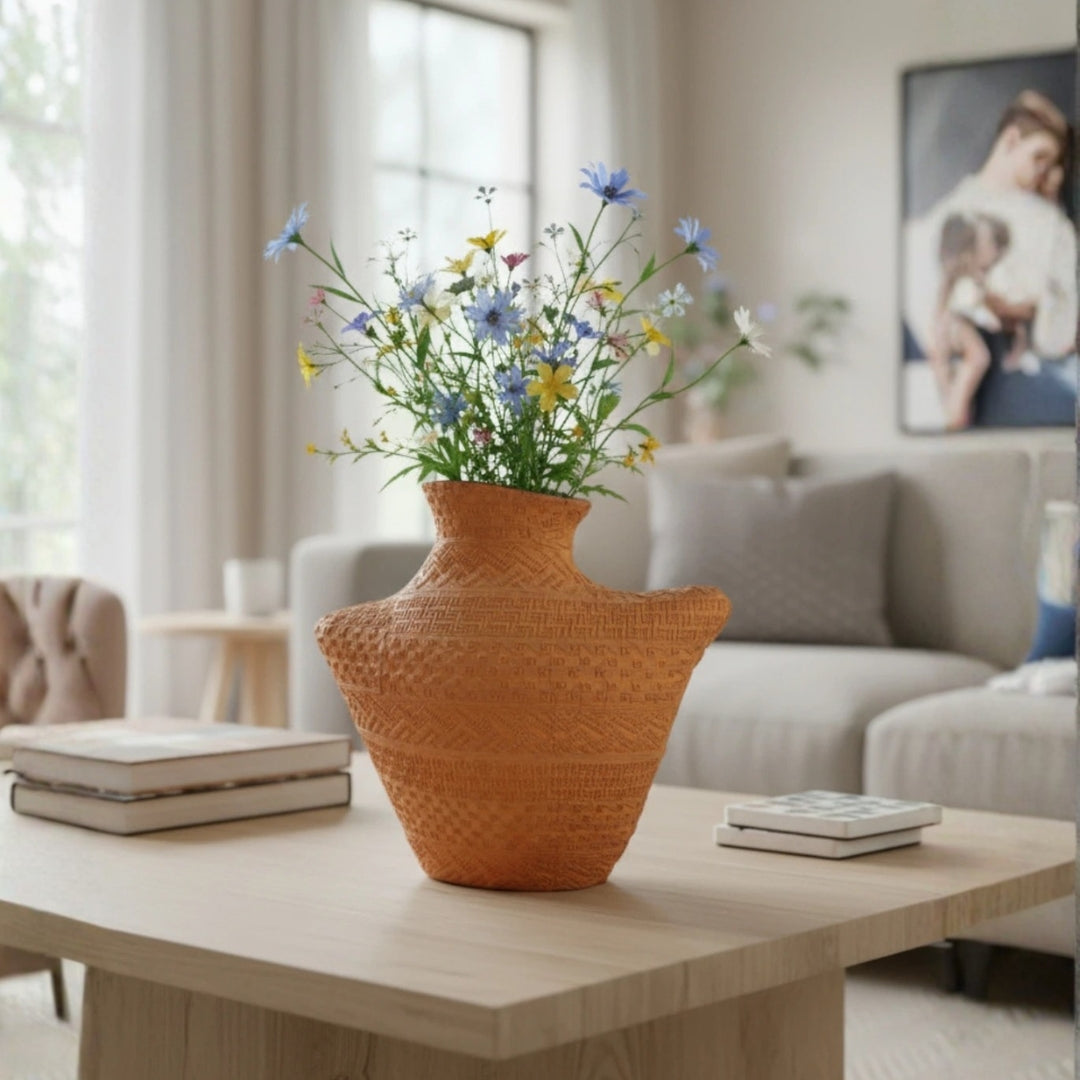 Terracotta Sculptural Textured Flower Vase