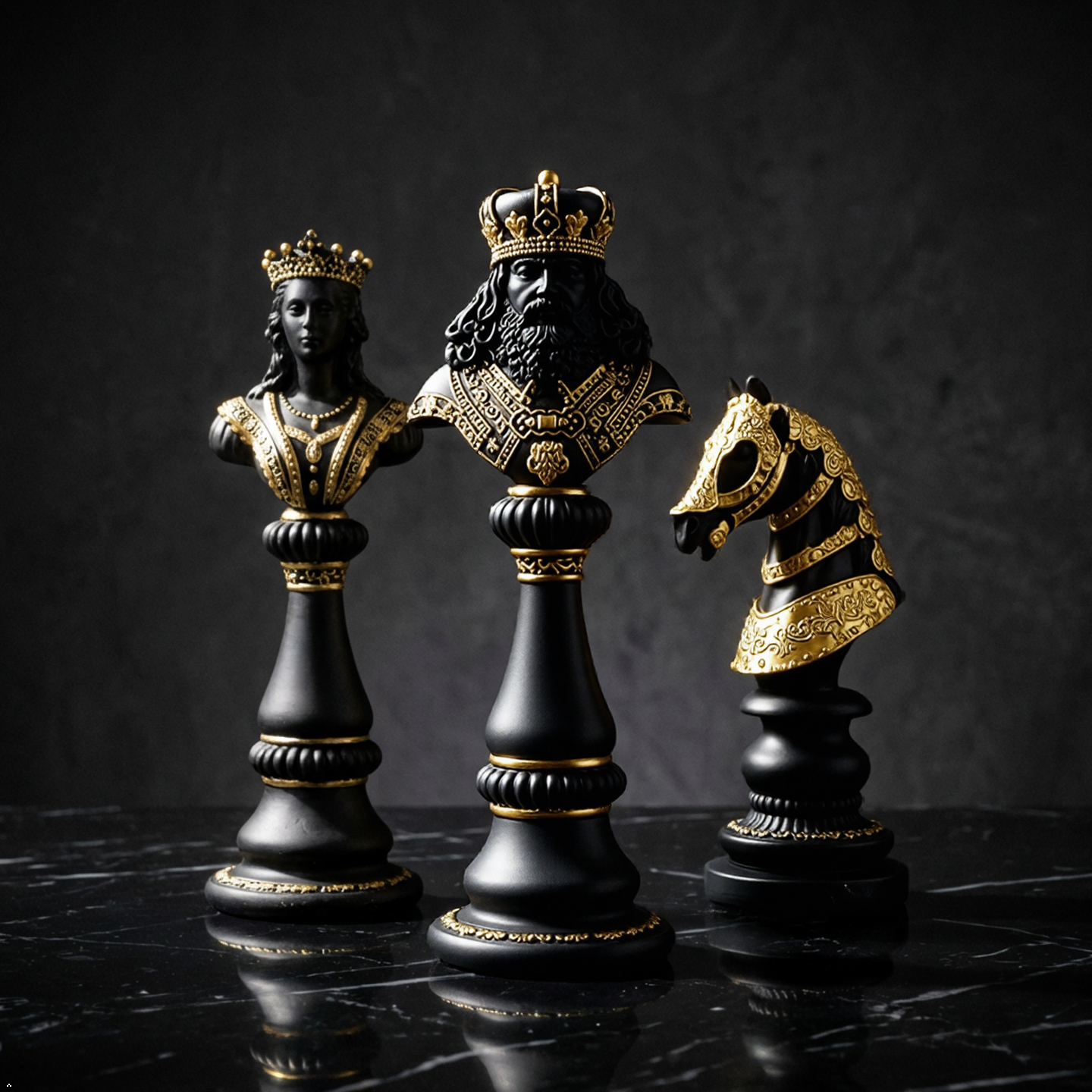 Luxury Chess Bust Sculpture Set Tabletop Organizer