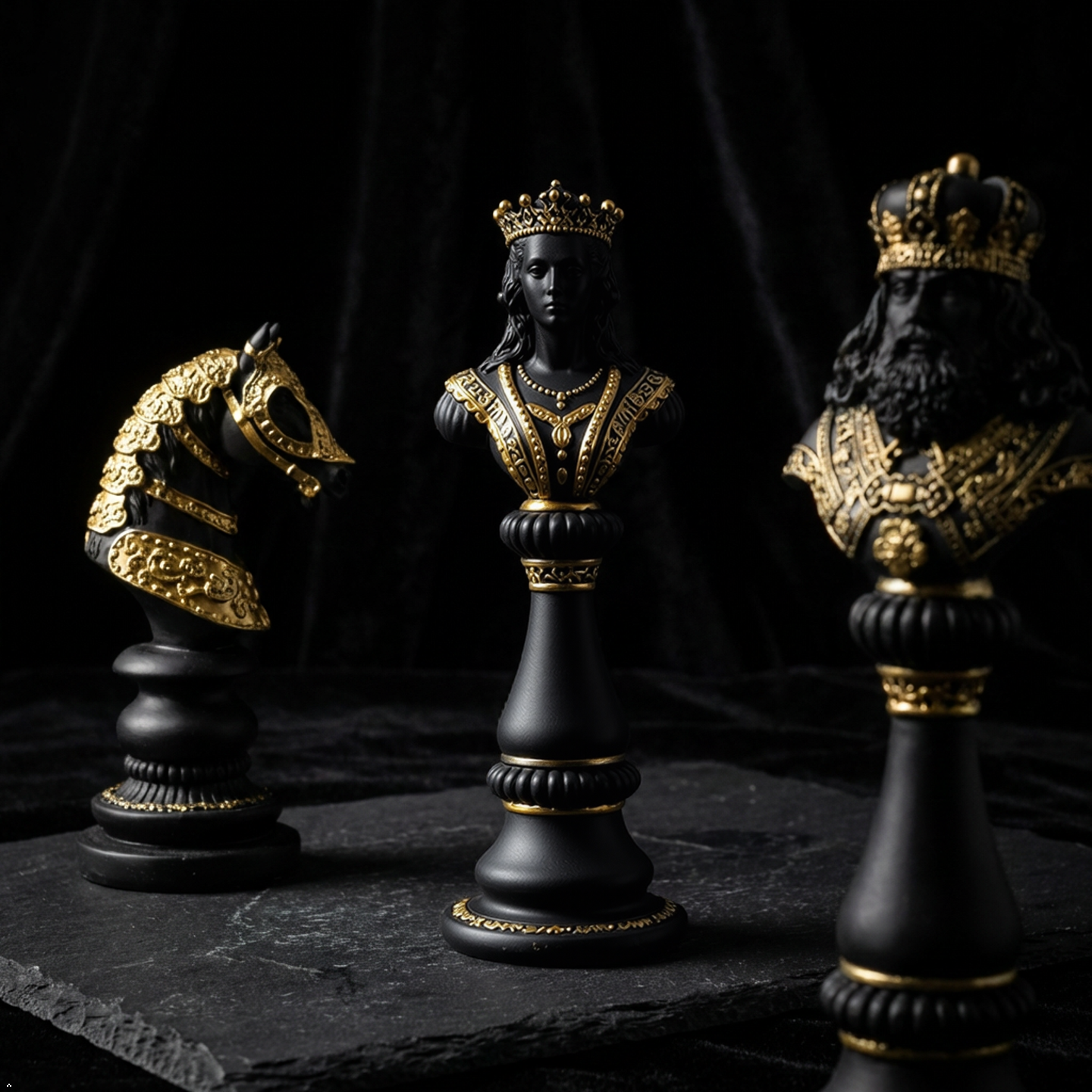 Luxury Chess Bust Sculpture Set Tabletop Organizer