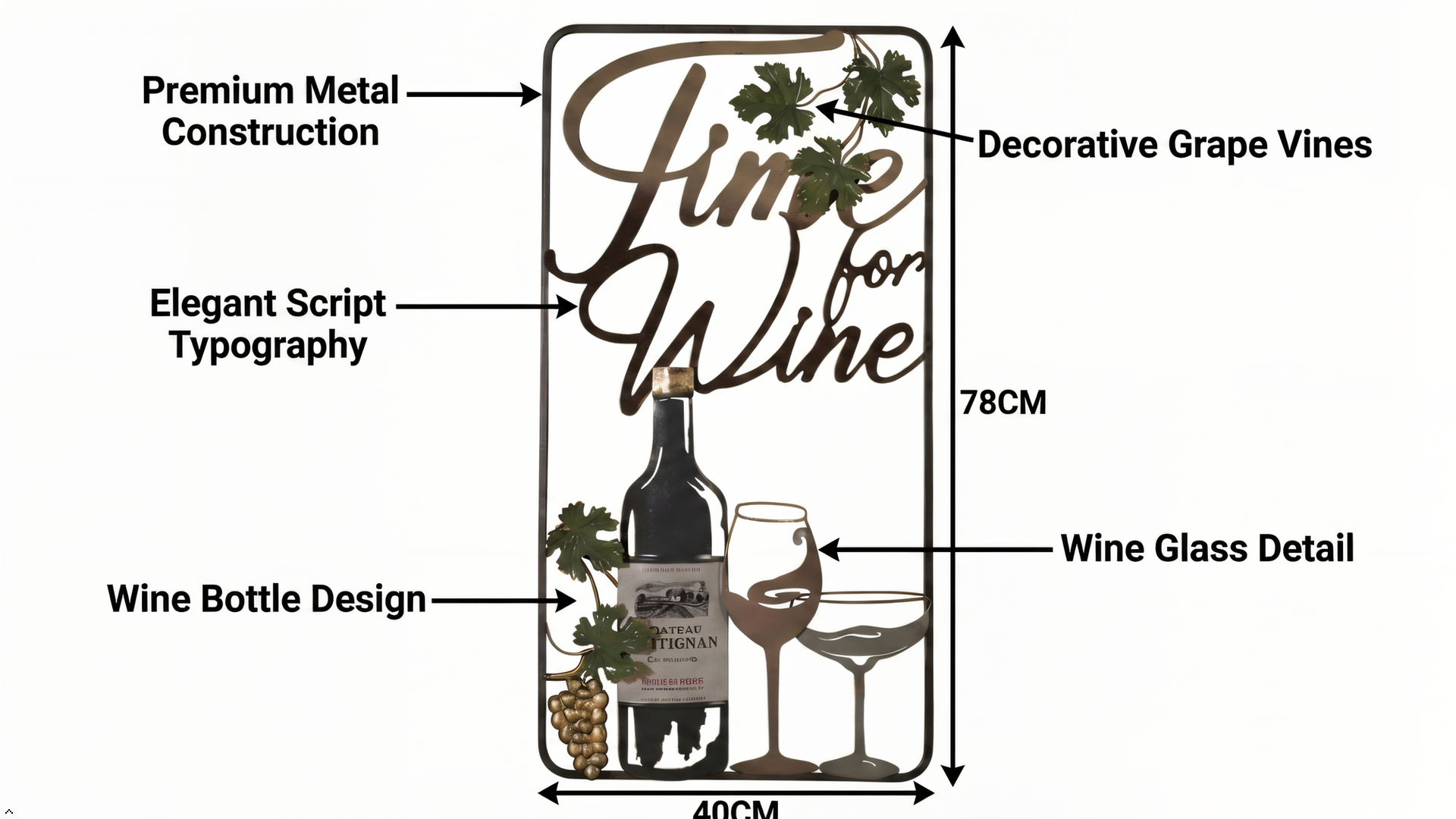 "Time for Wine" Metal Wall Art Décor