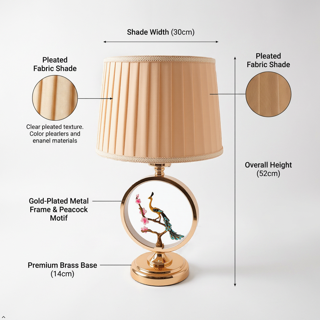 Peacock Table Lamp with Gold Frame
