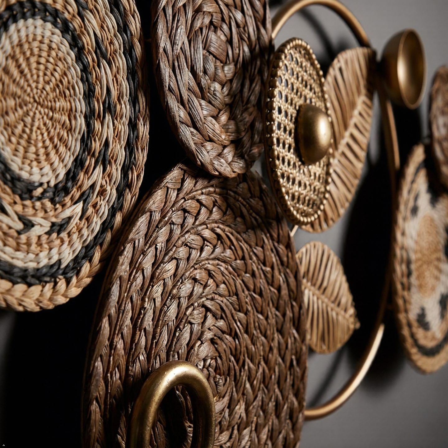 Boho Woven Basket & Leaf Metal Wall Art