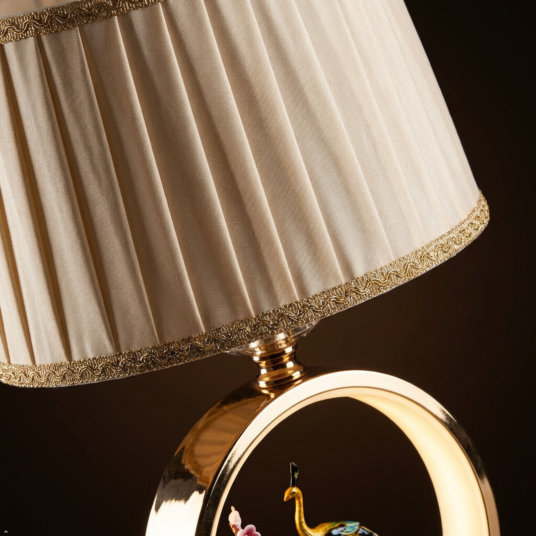 Peacock Table Lamp with Gold Frame