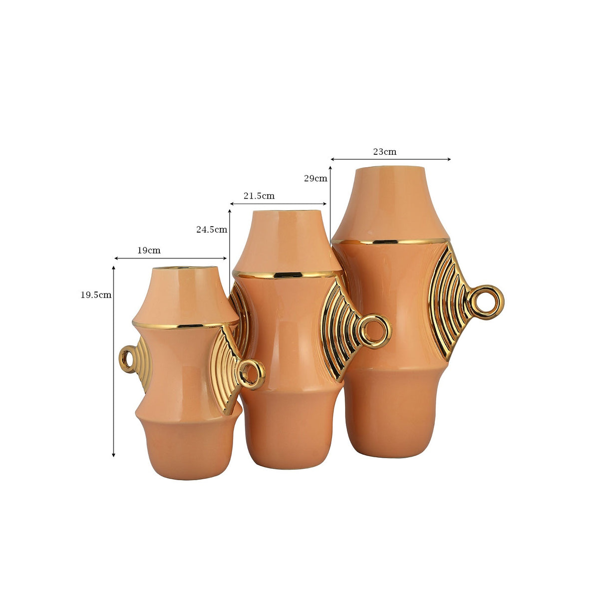 Soleil Winged Ceramic Vase – Warm Peach Terracotta with Electroplated Gold Accents