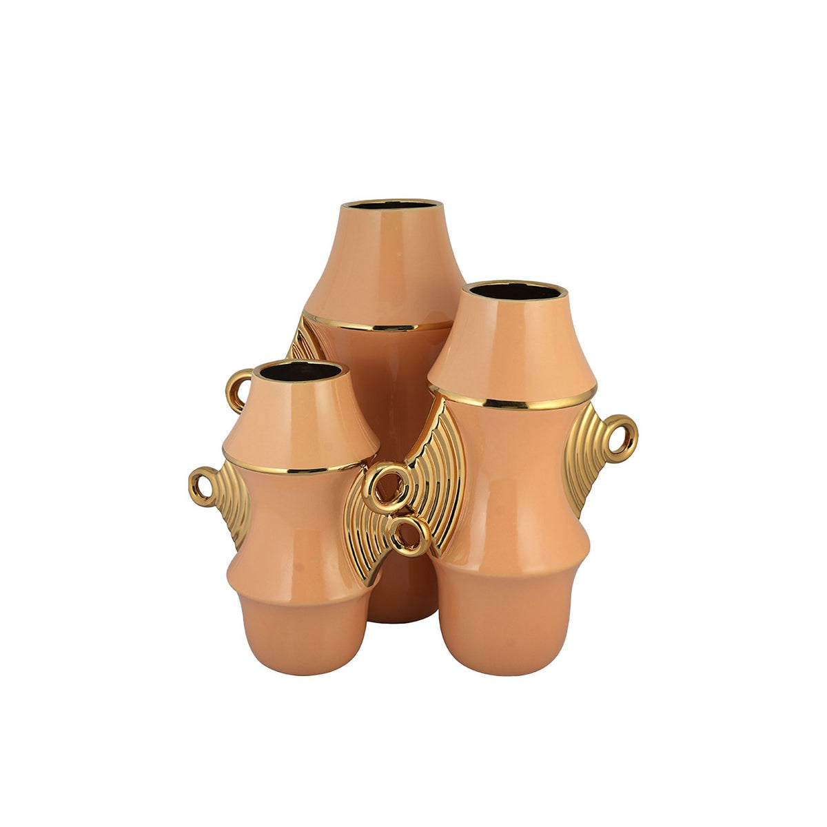 Soleil Winged Ceramic Vase – Warm Peach Terracotta with Electroplated Gold Accents