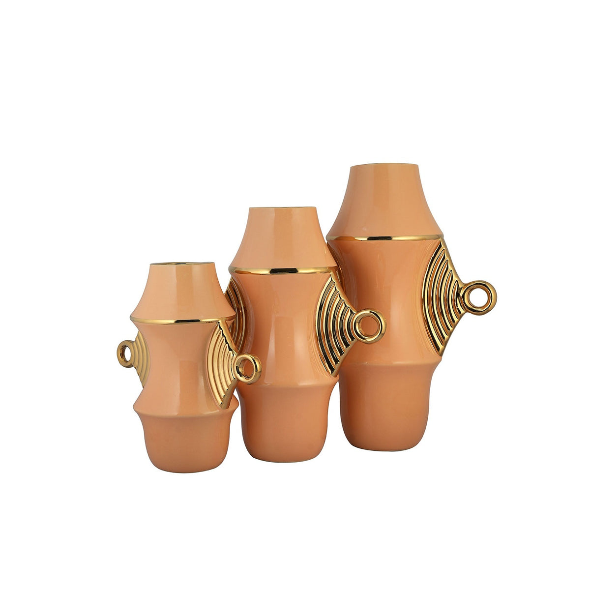 Soleil Winged Ceramic Vase – Warm Peach Terracotta with Electroplated Gold Accents