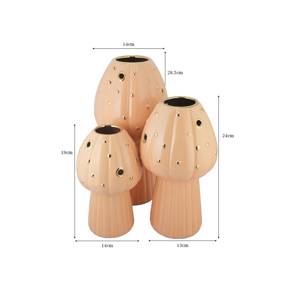 Peach & Gold Harmony Mushroom Ceramic Vase – Glossy Blush