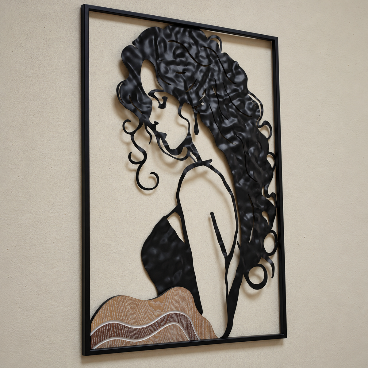 Abstract Woman Silhouette 3D Metal Wall Art – Black & Brown (60 × 40 cm)
