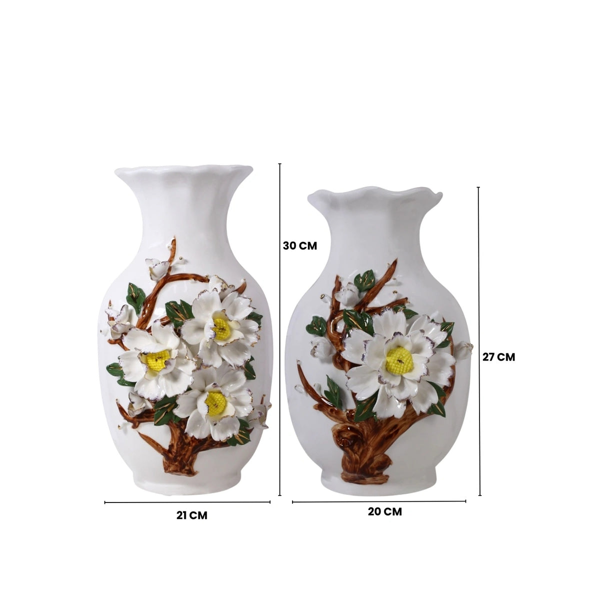 Sculpted Blossom Tree White Ceramic Flower Vase Set of 2