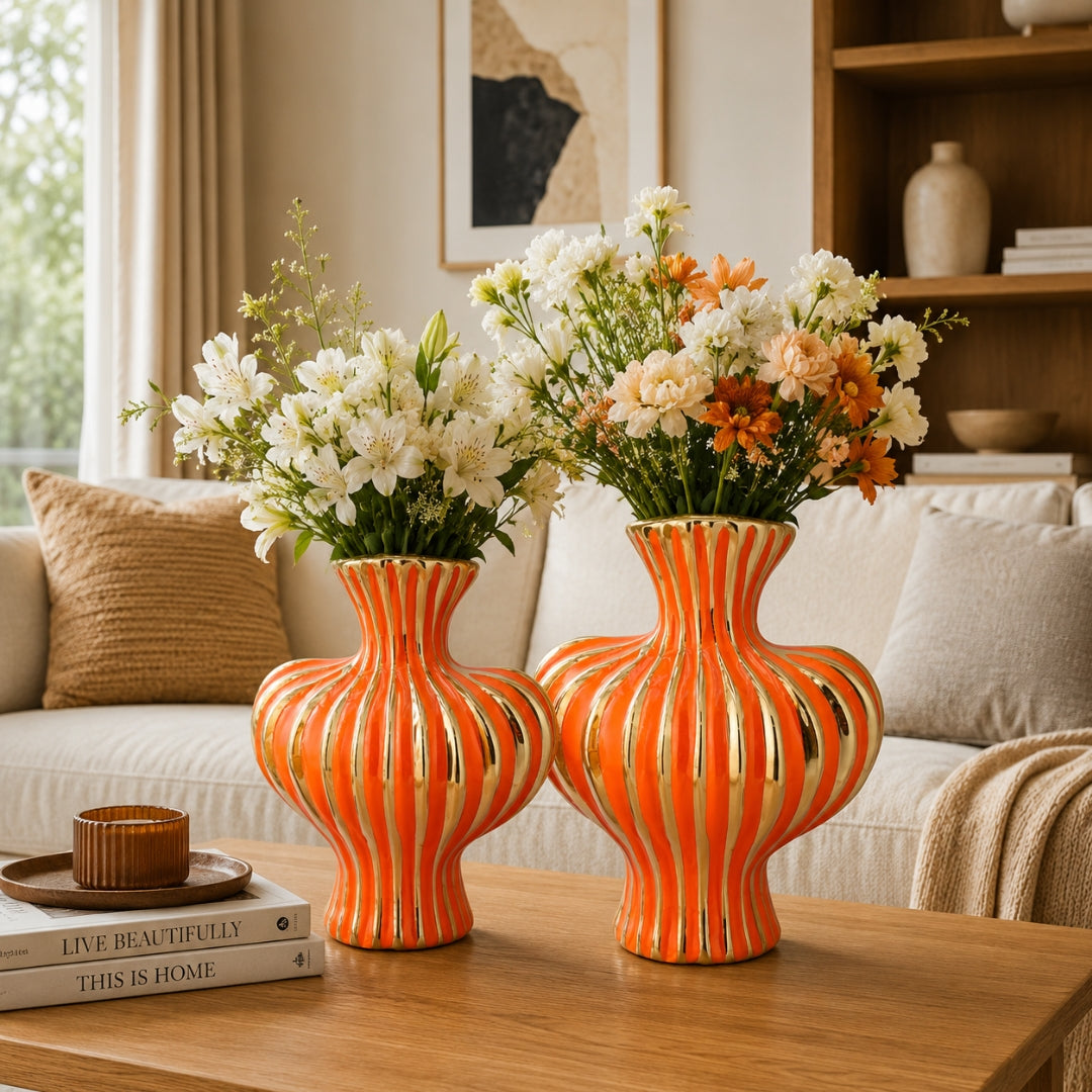 Elare Striped Ceramic Decorative Vase Set