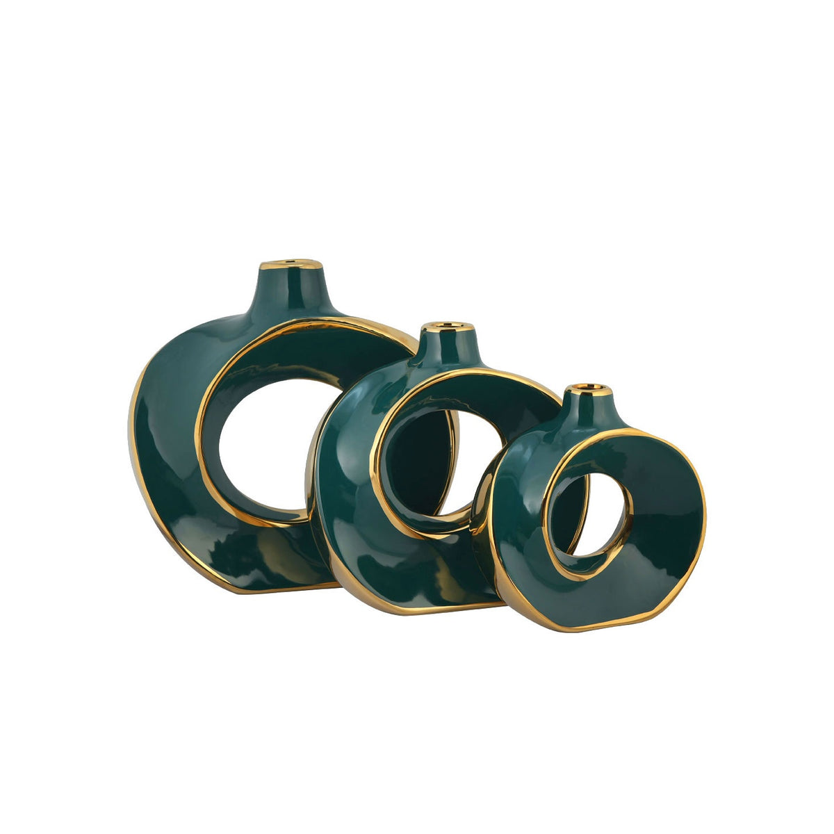 Emerald Halo Green & Gold Ceramic Flower Vase