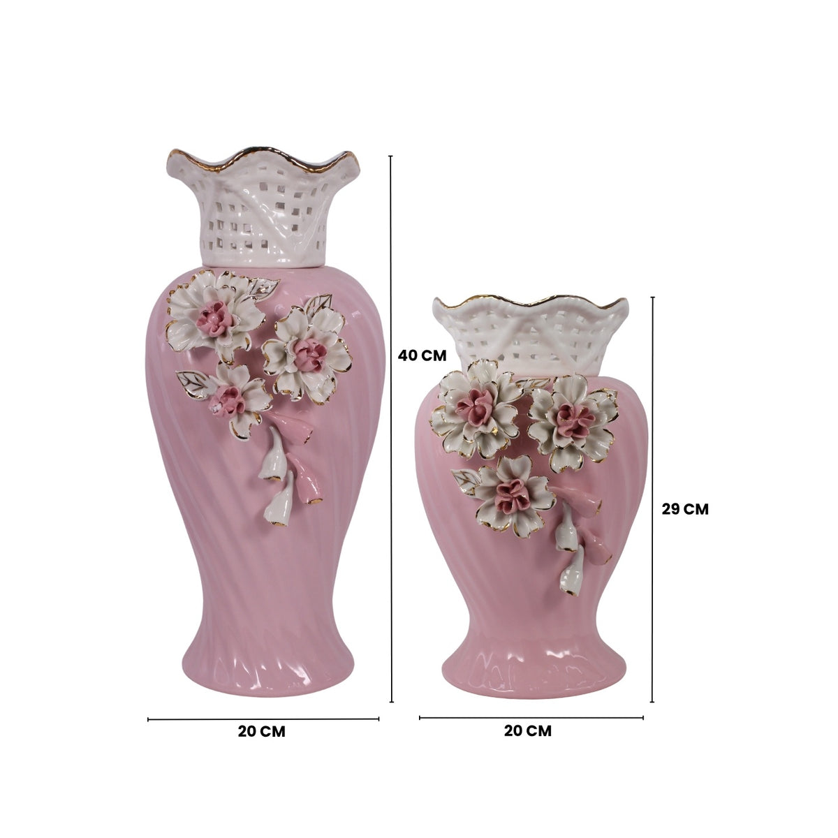 Blushing Bloom Pink Ceramic Vase Set of 2 with Sculpted Floral Design