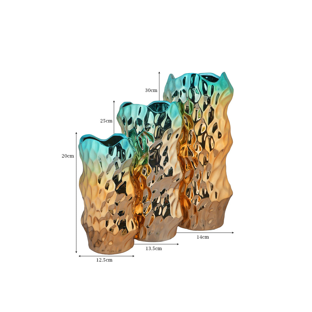 Iridescent Blue & Electroplated Gold Wave Centerpiece Decor for Living Room