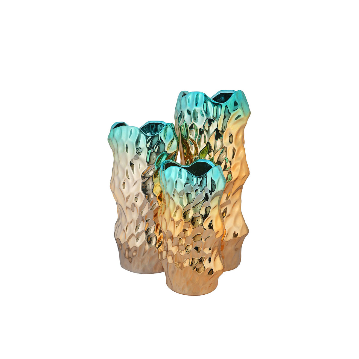 Iridescent Blue & Electroplated Gold Wave Centerpiece Decor for Living Room