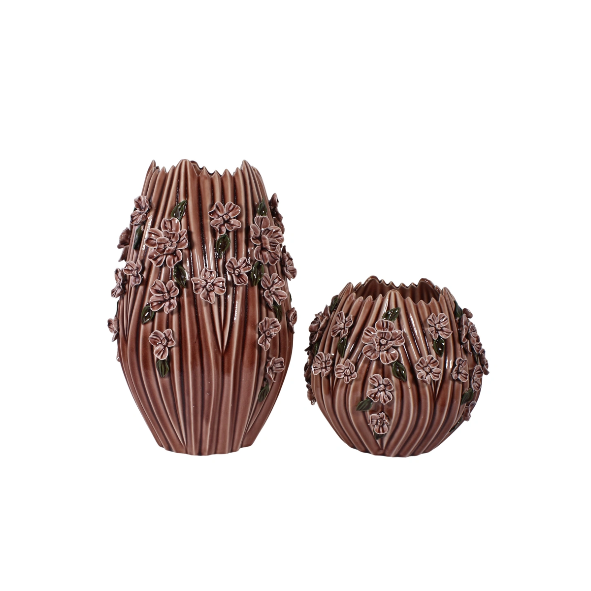 Blooming Garden Brown Ribbed Ceramic Flower Vase