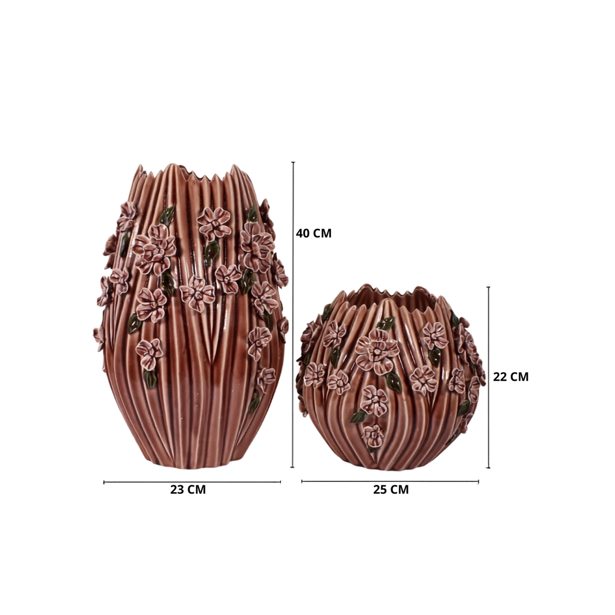 Blooming Garden Brown Ribbed Ceramic Flower Vase